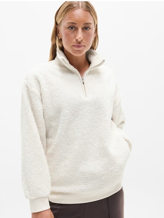 Athleta Tops - Athleta Cloud Fleece 1/2 Zip Pullover In Ivory M